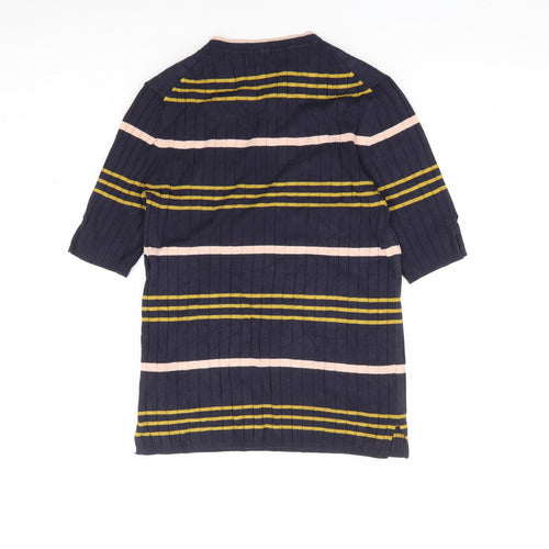 Marks and Spencer Womens Blue Crew Neck Striped Viscose Pullover Jumper Size 10