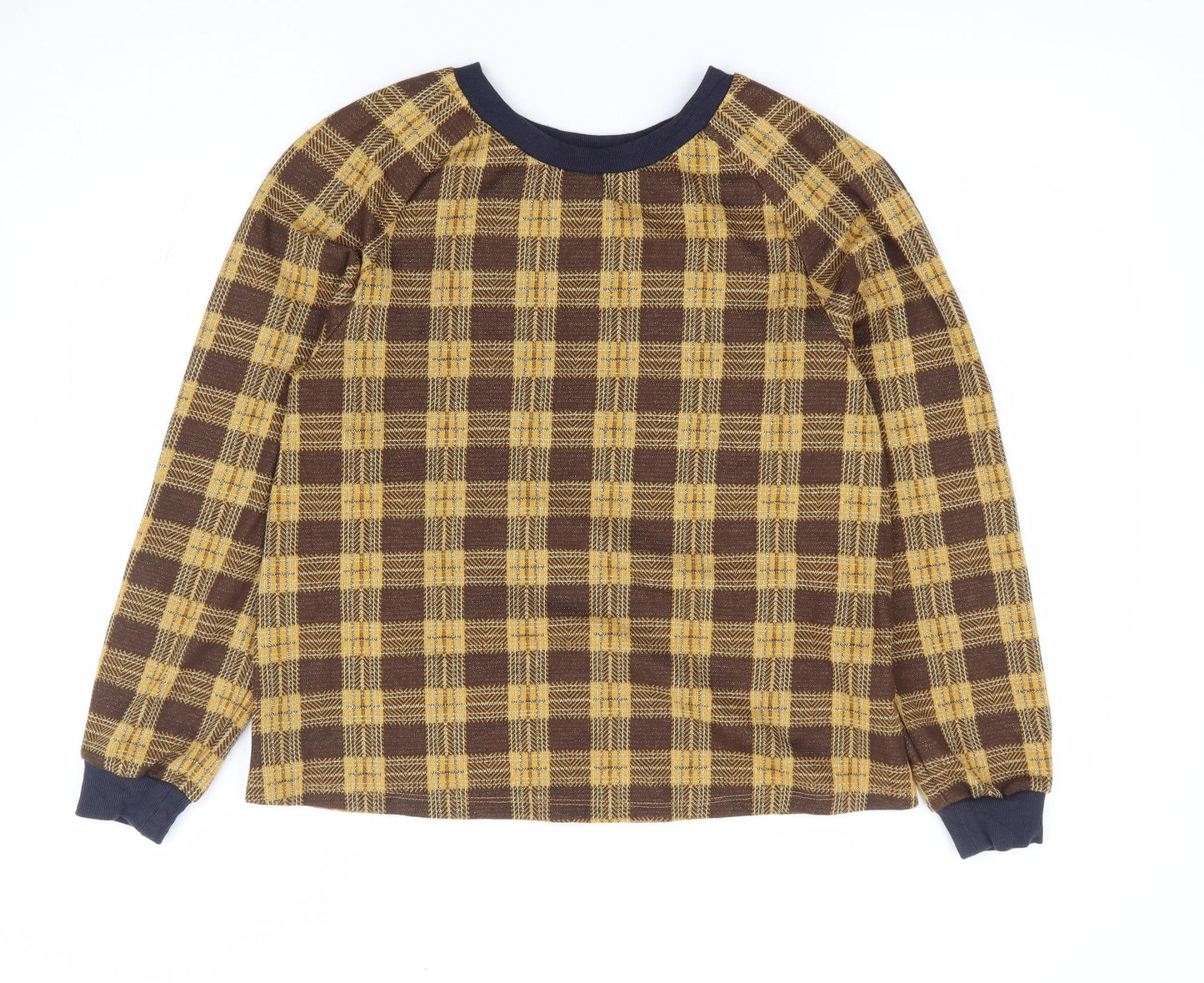 Miss Patina Womens Gold Plaid Polyester Pullover Sweatshirt Size S Pullover