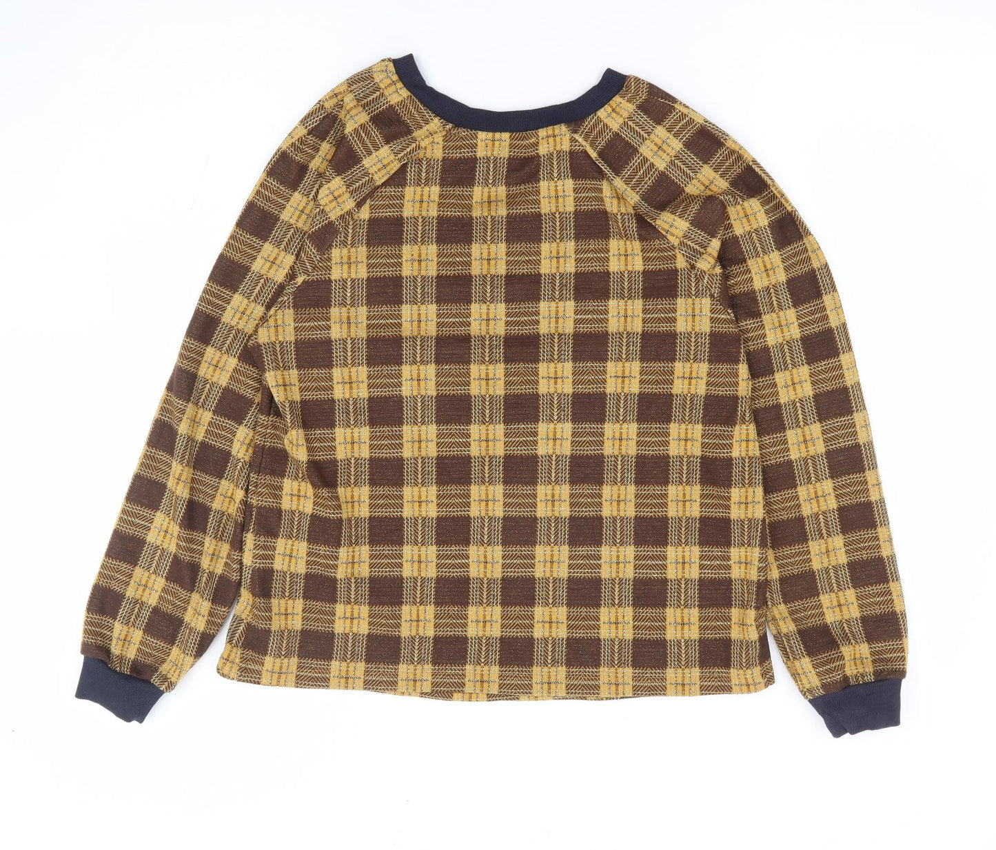 Miss Patina Womens Gold Plaid Polyester Pullover Sweatshirt Size S Pullover