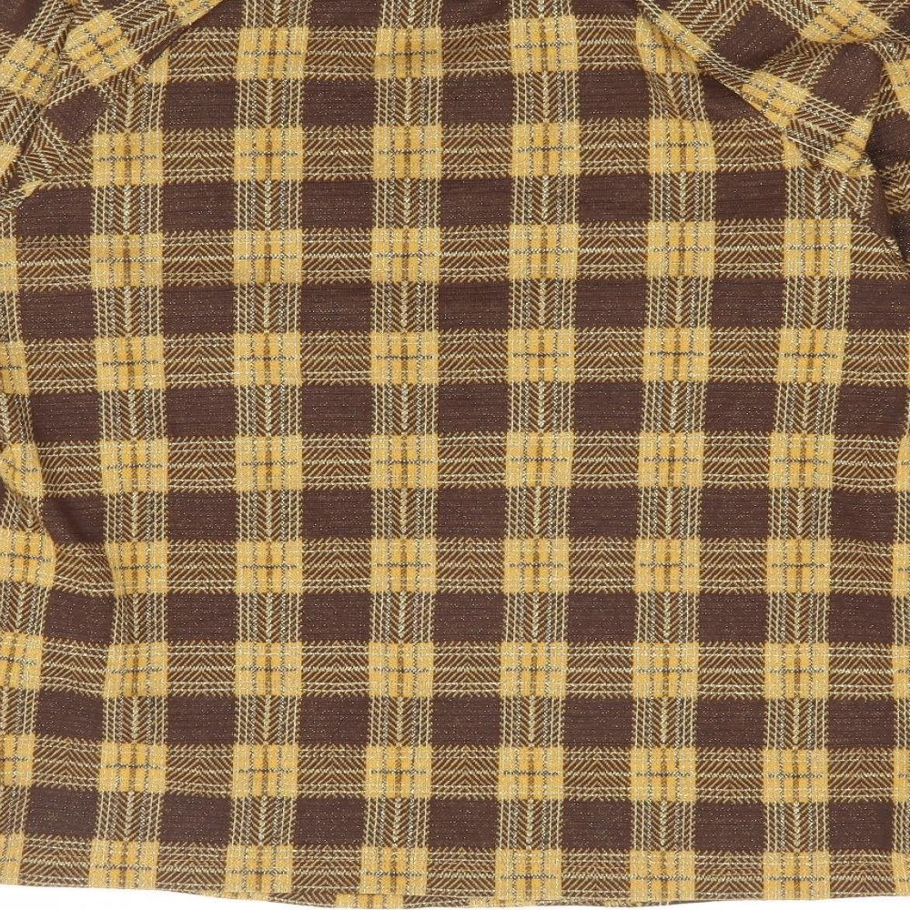 Miss Patina Womens Gold Plaid Polyester Pullover Sweatshirt Size S Pullover