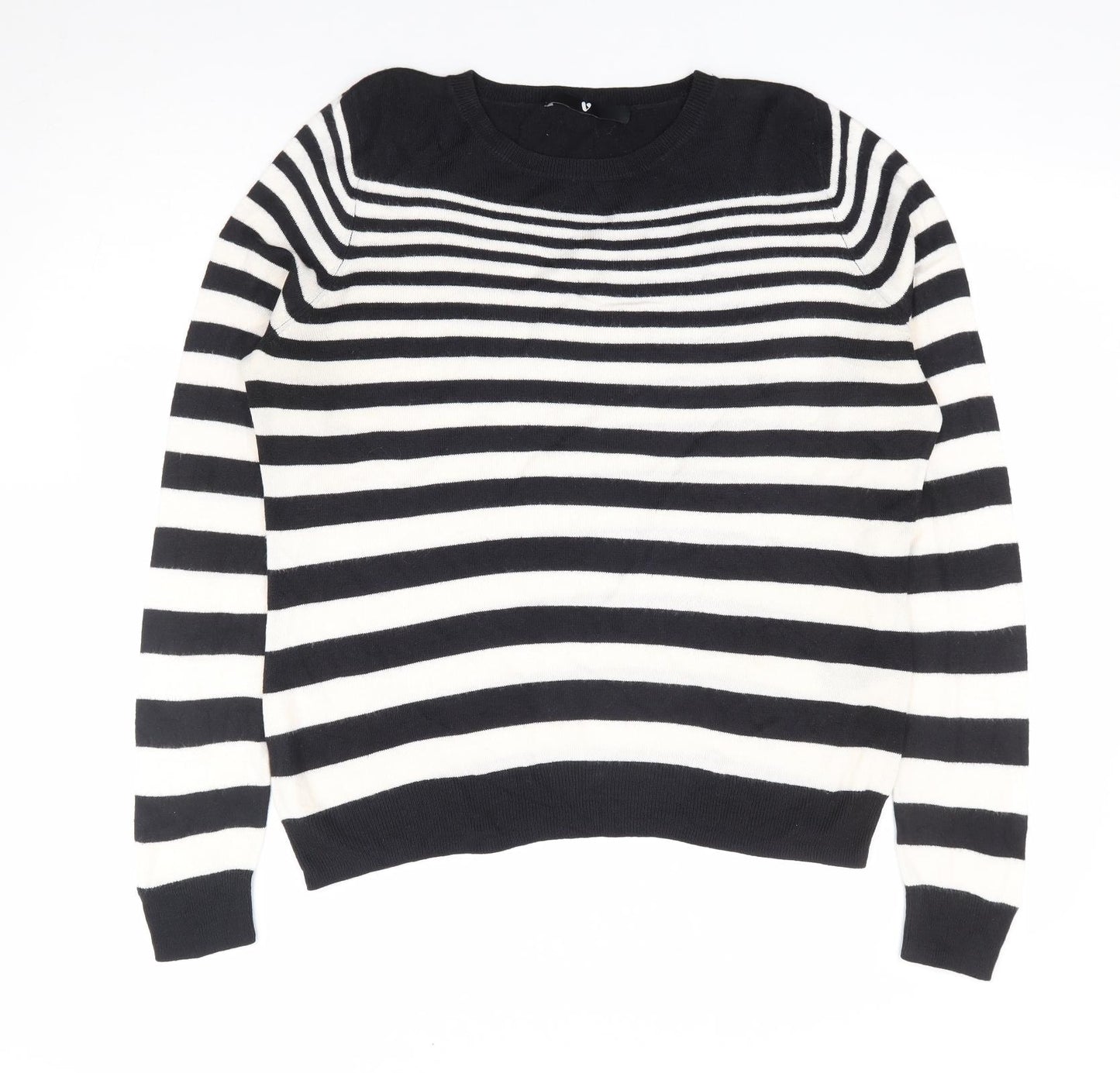 V by Very Womens Black Round Neck Striped Acrylic Pullover Jumper Size 14
