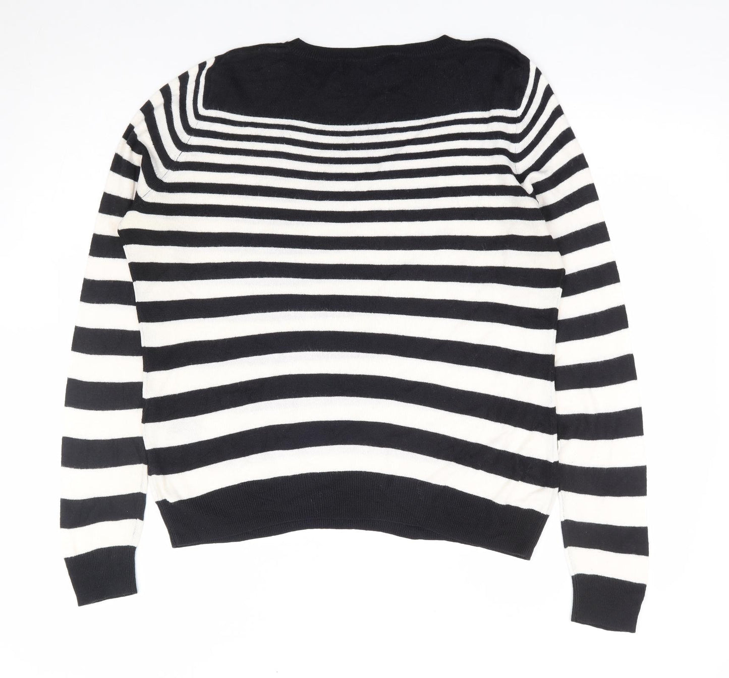 V by Very Womens Black Round Neck Striped Acrylic Pullover Jumper Size 14