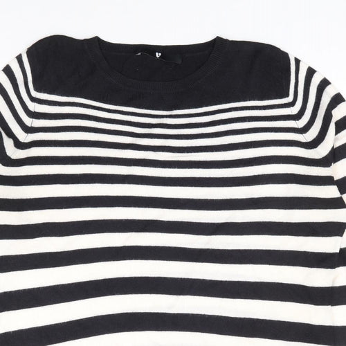 V by Very Womens Black Round Neck Striped Acrylic Pullover Jumper Size 14