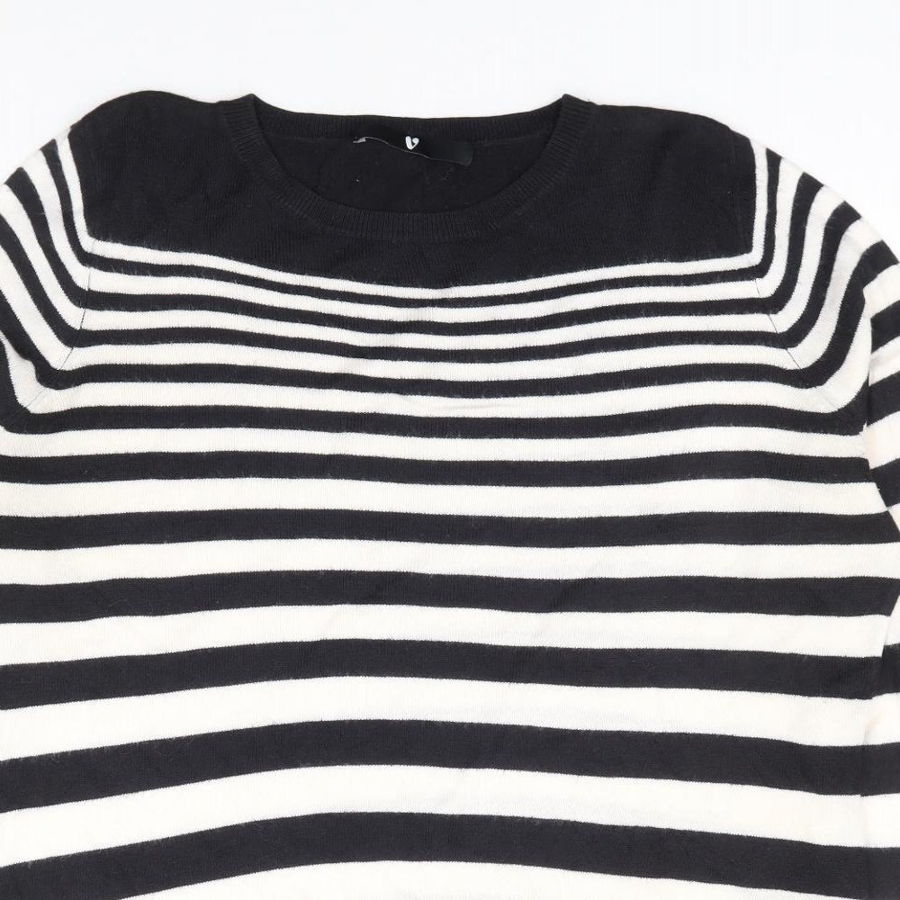 V by Very Womens Black Round Neck Striped Acrylic Pullover Jumper Size 14