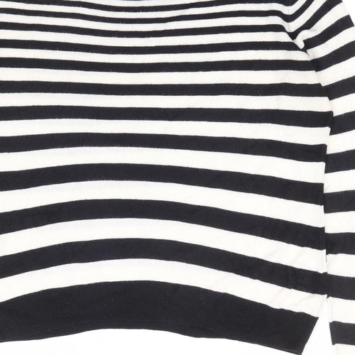 V by Very Womens Black Round Neck Striped Acrylic Pullover Jumper Size 14