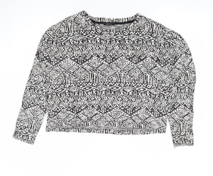 Monki Womens Black Geometric Cotton Jersey T-Shirt Size M Round Neck