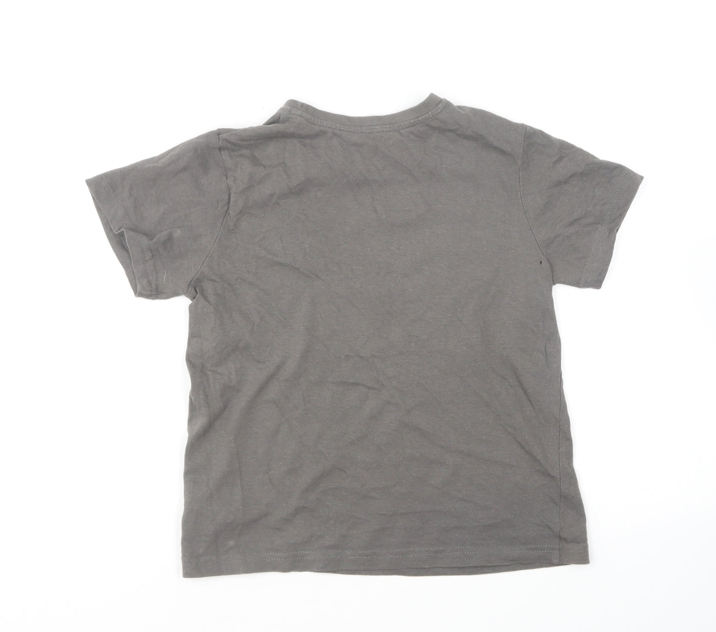 Primark Boys Grey Cotton Basic T-Shirt Size 7-8 Years Round Neck Pullover - Dinasours