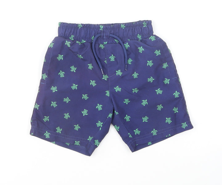 Hello Summer Boys Blue Geometric Polyester Sweat Shorts Size 3-4 Years Regular Drawstring - Turtle Print Swim Shorts