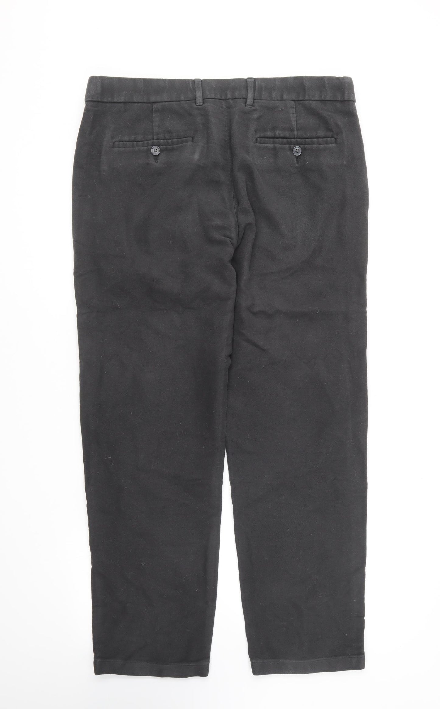 Marks and Spencer Womens Grey Cotton Chino Trousers Size 36 in L31 in Regular Button