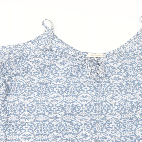Mels Beach Womens Blue Floral Polyester Basic Blouse One Size Round Neck
