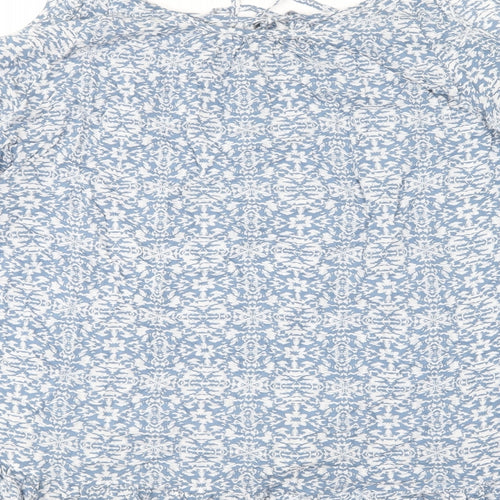 Mels Beach Womens Blue Floral Polyester Basic Blouse One Size Round Neck