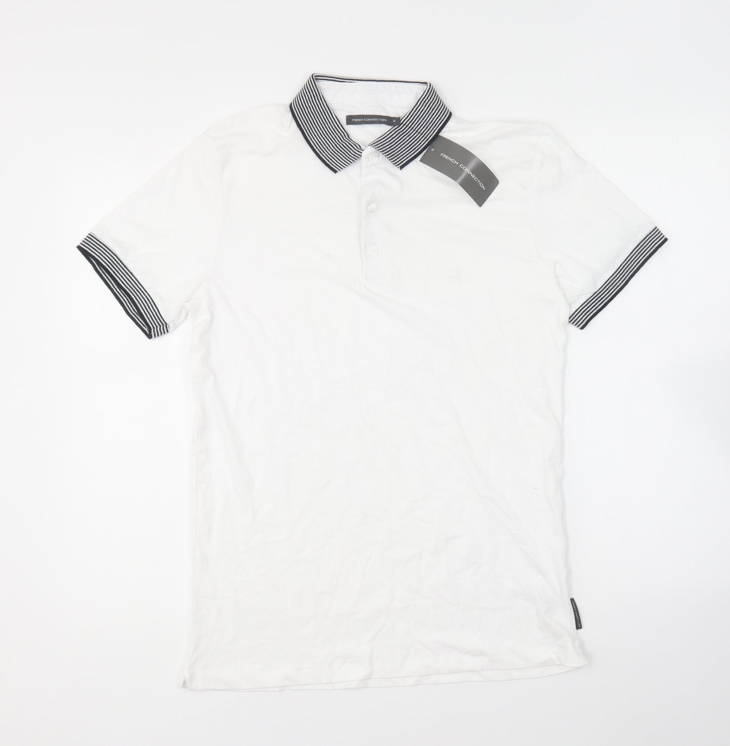French Connection Mens White Cotton Polo Size M Collared Pullover