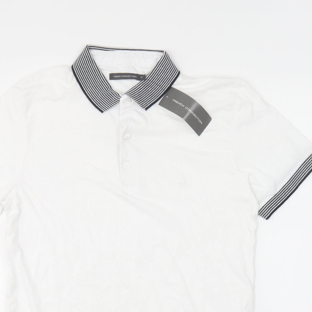 French Connection Mens White Cotton Polo Size M Collared Pullover