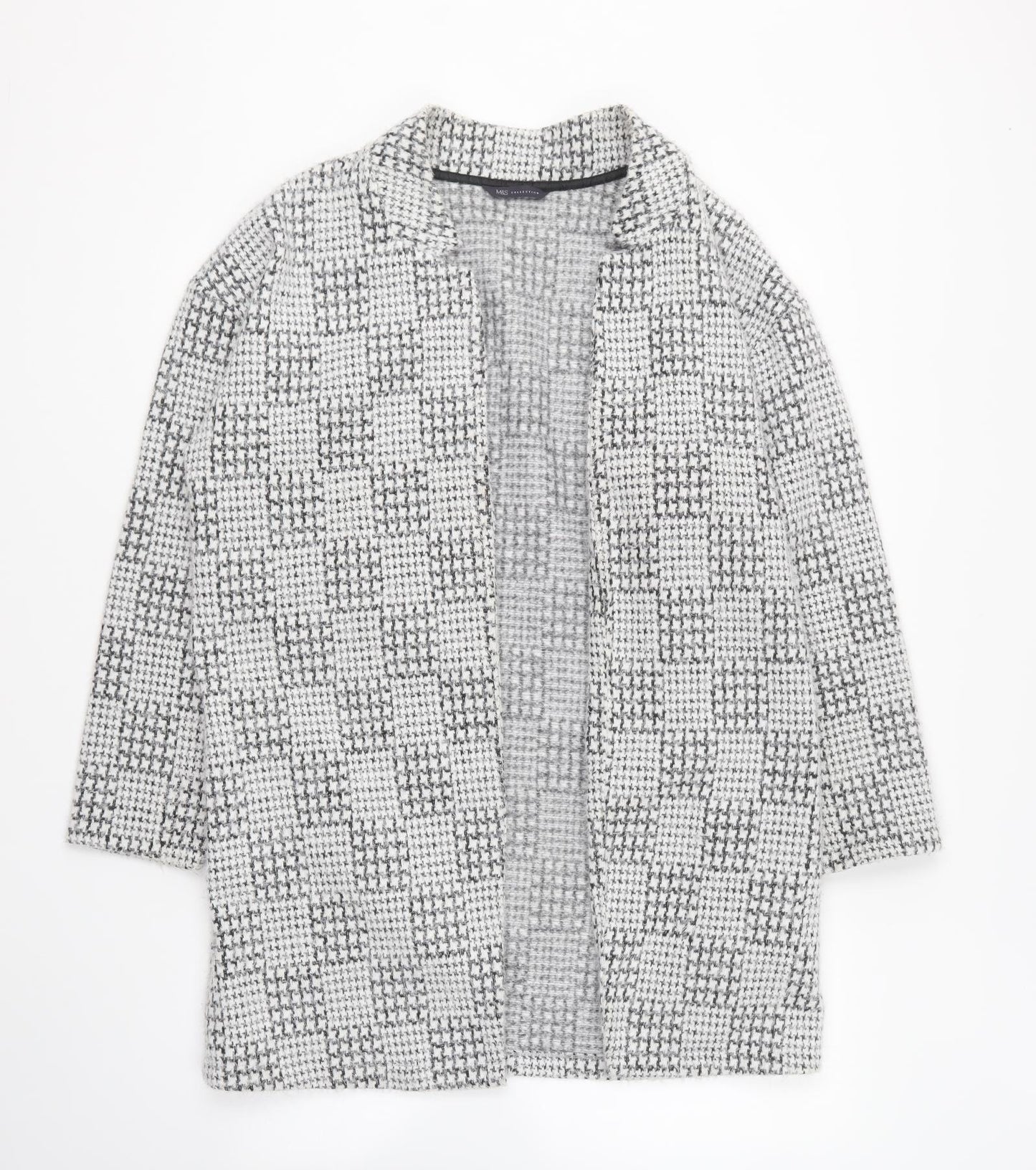 Marks and Spencer Womens Black V-Neck Geometric Polyester Cardigan Jumper Size 12