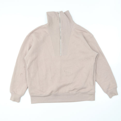 New Look Womens Pink Cotton Pullover Sweatshirt Size S Zip