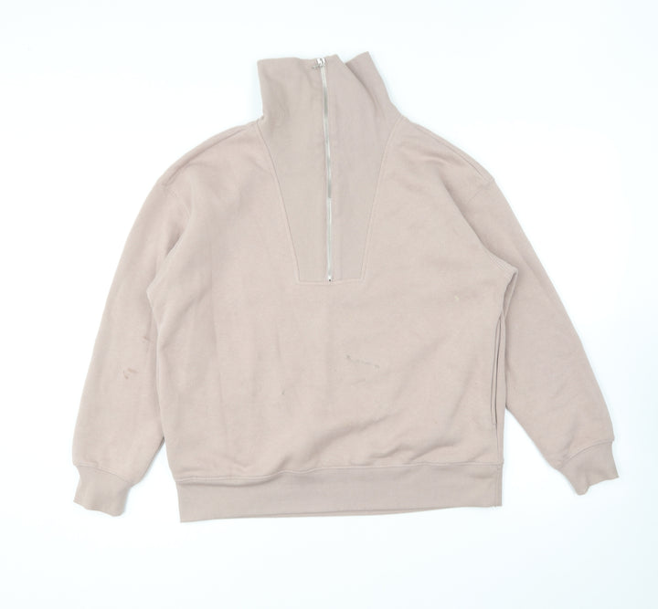 New Look Womens Pink Cotton Pullover Sweatshirt Size S Zip