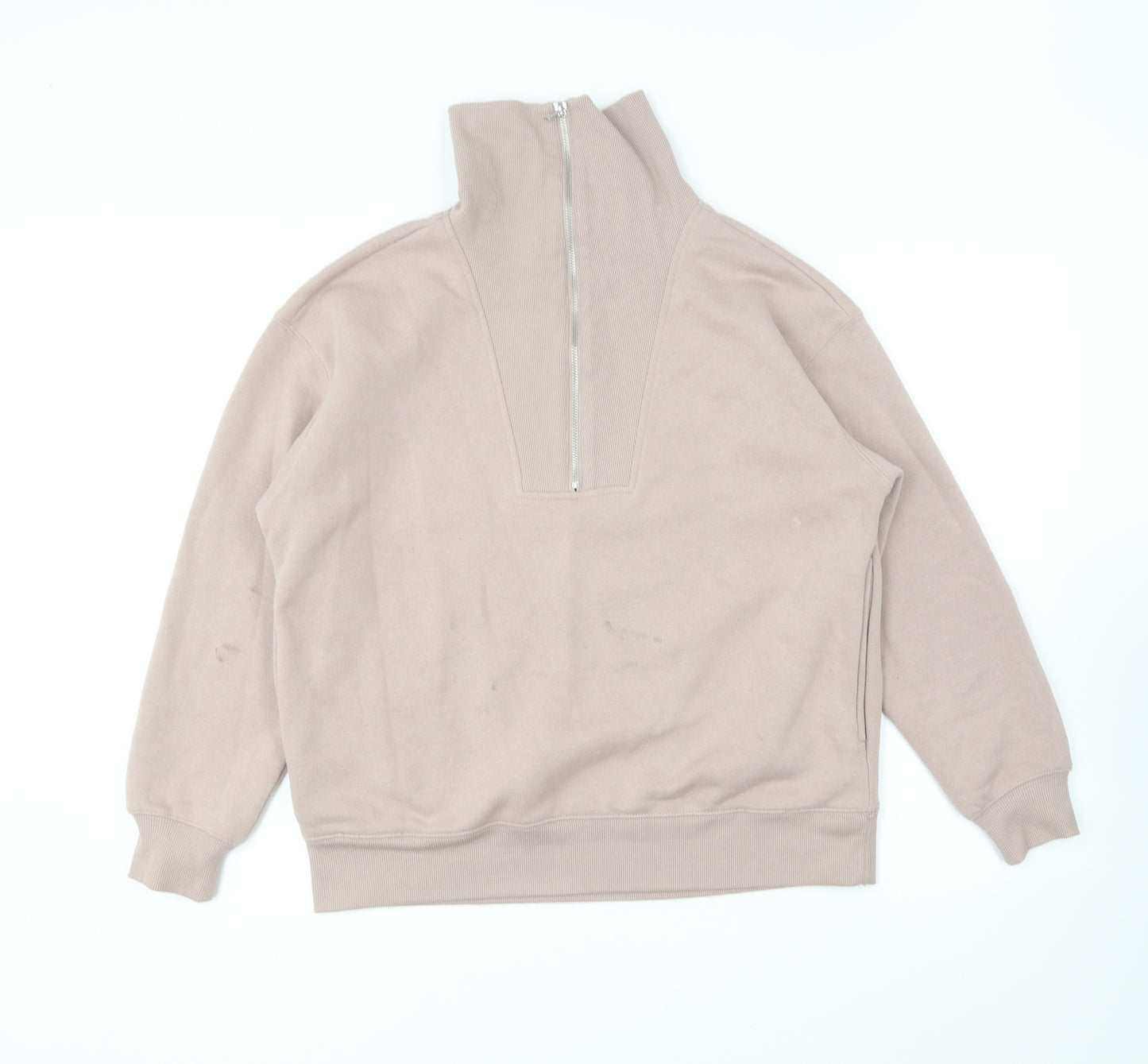 New Look Womens Pink Cotton Pullover Sweatshirt Size S Zip