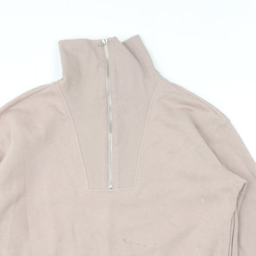 New Look Womens Pink Cotton Pullover Sweatshirt Size S Zip