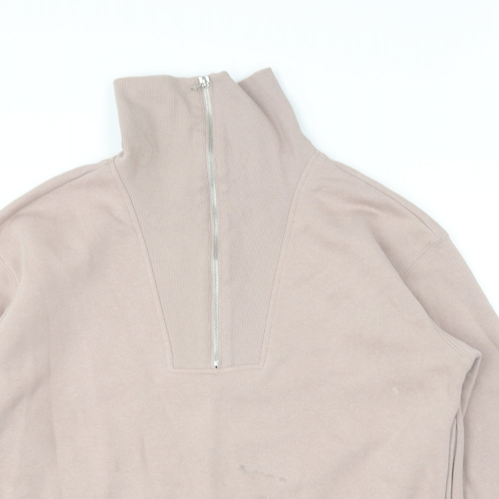 New Look Womens Pink Cotton Pullover Sweatshirt Size S Zip