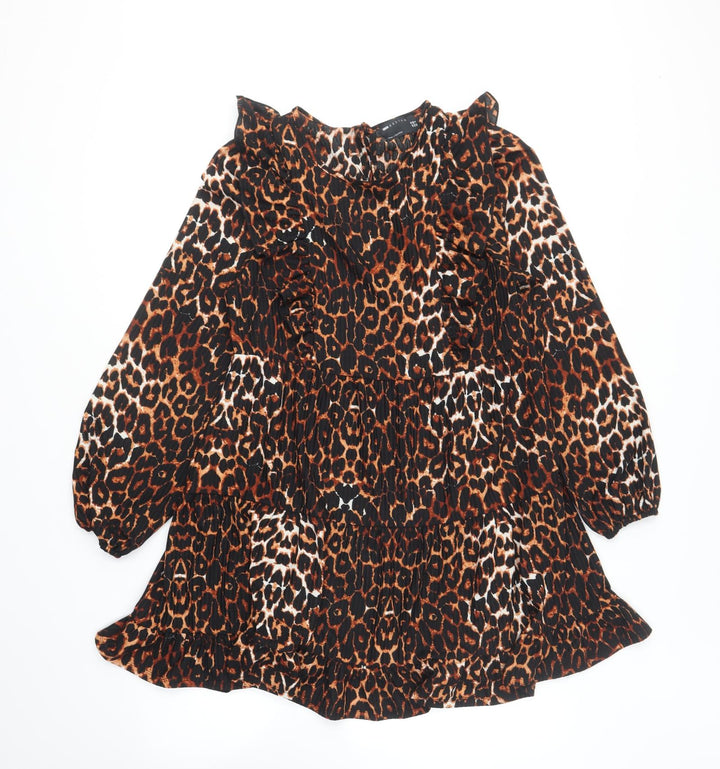 ASOS Womens Brown Animal Print Cotton Shift Size 10 Round Neck Pullover - Leopard Print