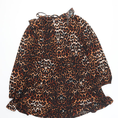 ASOS Womens Brown Animal Print Cotton Shift Size 10 Round Neck Pullover - Leopard Print