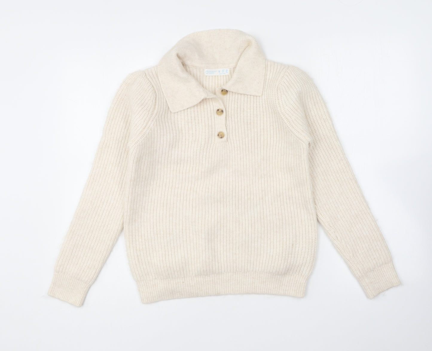 Primark Womens Beige Collared Polyester Pullover Jumper Size S