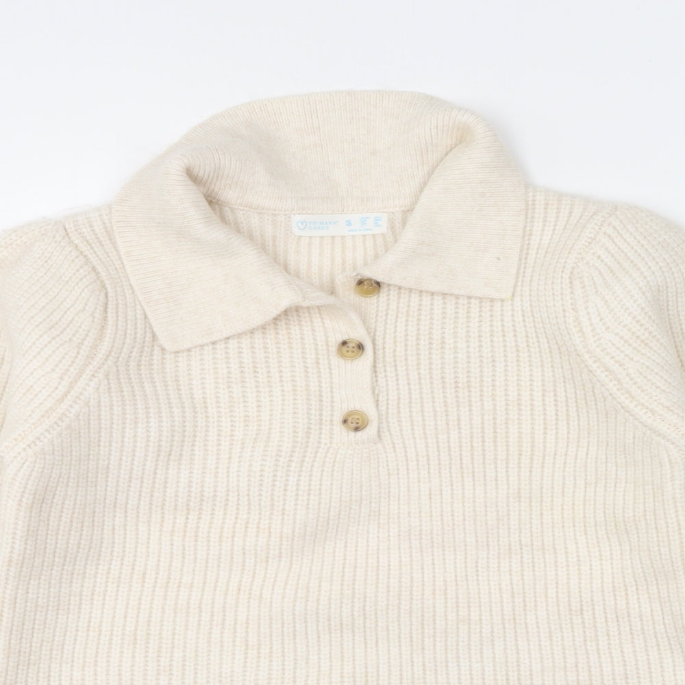 Primark Womens Beige Collared Polyester Pullover Jumper Size S