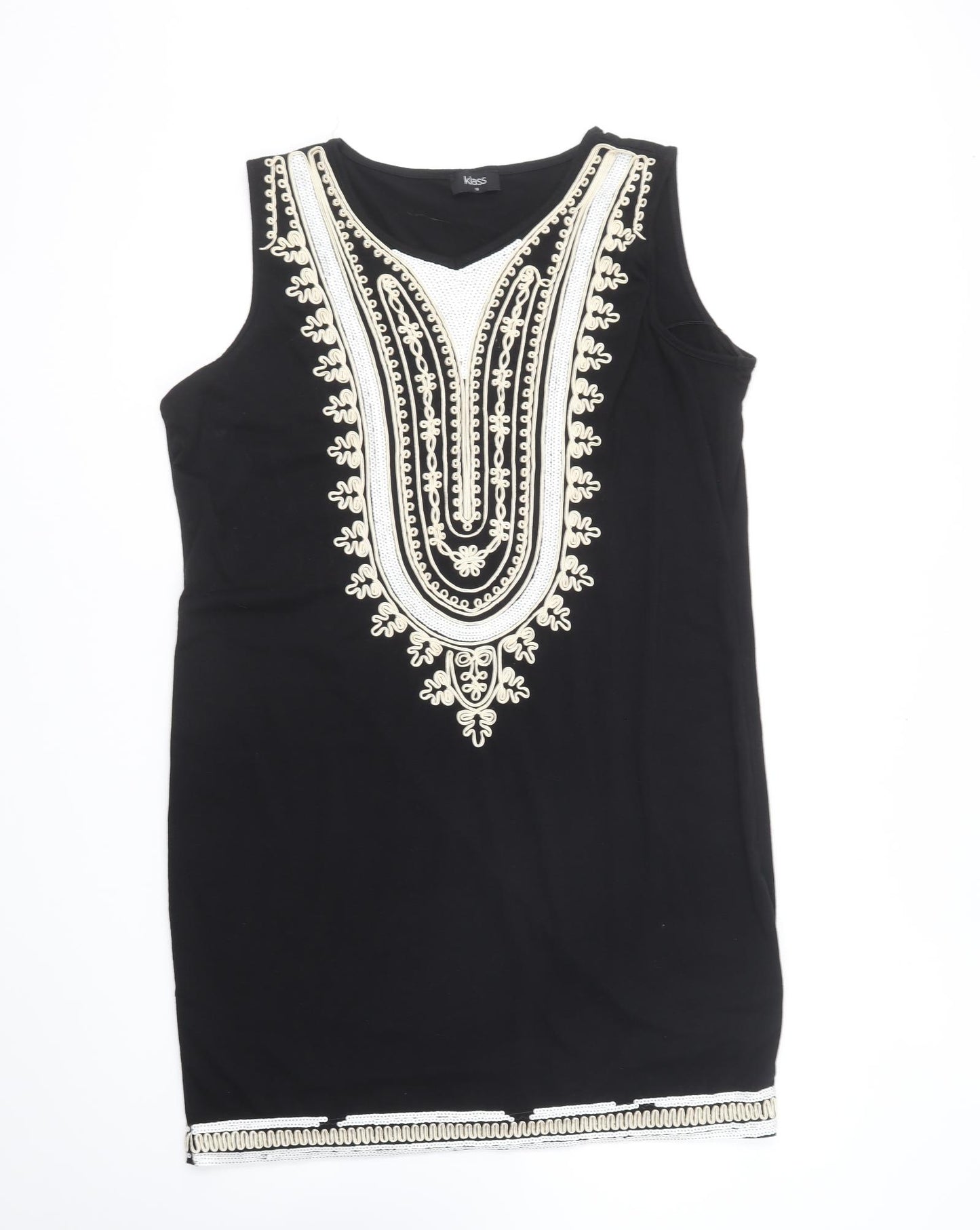 Klass Womens Black Cotton Shift Size 18 Round Neck Pullover - Embellished Neck
