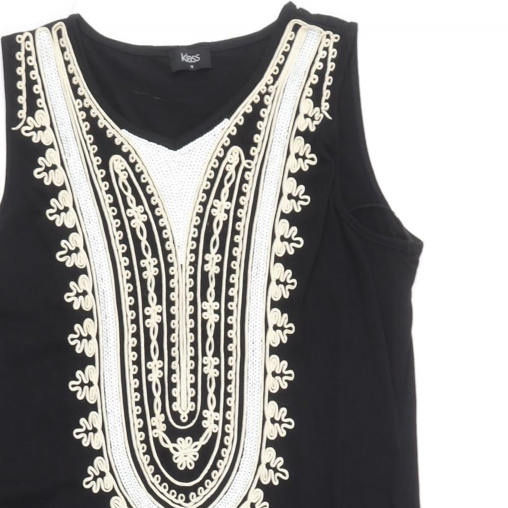 Klass Womens Black Cotton Shift Size 18 Round Neck Pullover - Embellished Neck