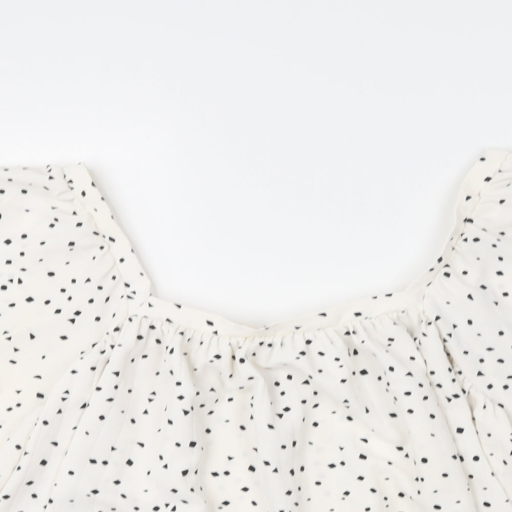 George Womens White Polka Dot Polyester Basic Blouse Size 18 Square Neck