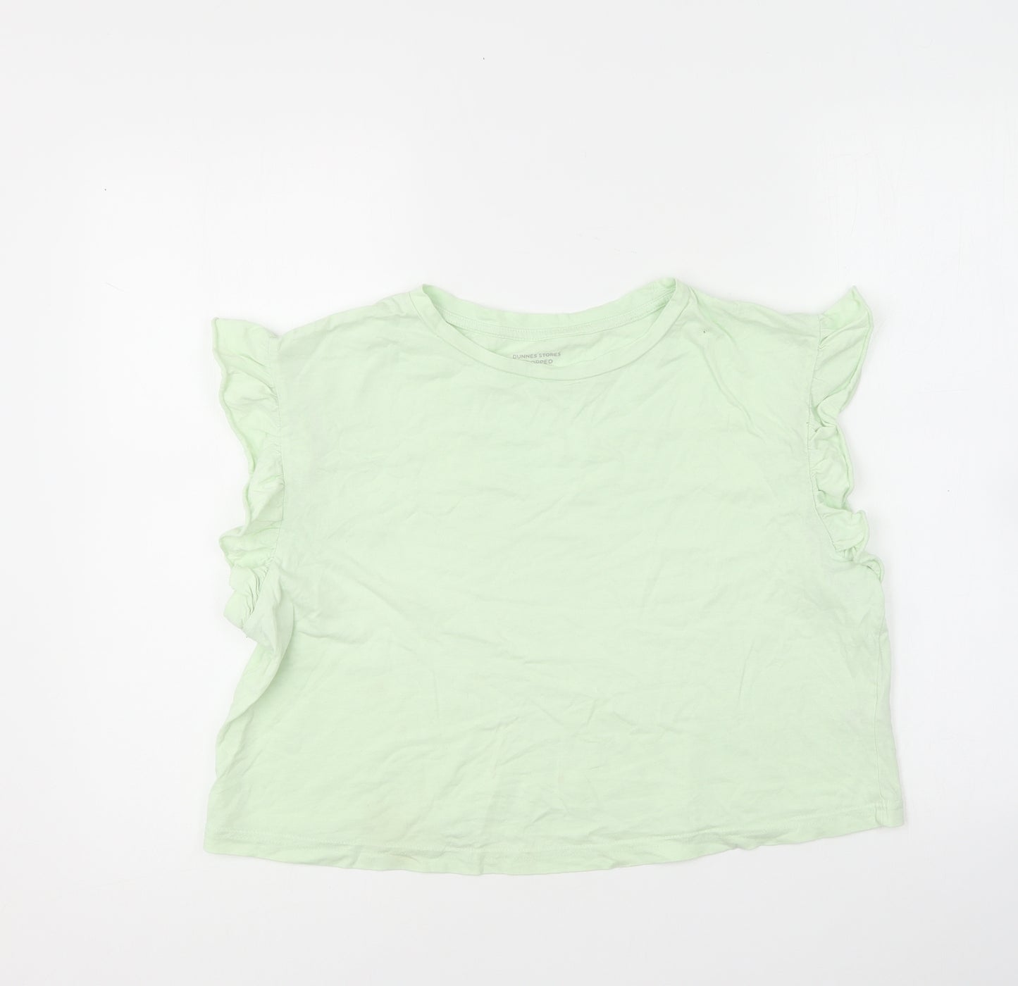 Dunnes Stores Womens Green Cotton Cropped T-Shirt Size M Round Neck