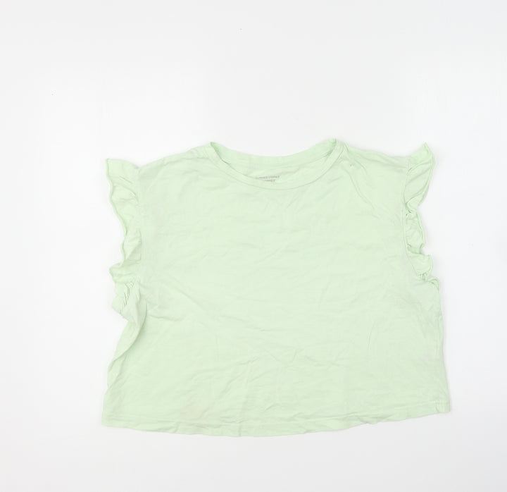 Dunnes Stores Womens Green Cotton Cropped T-Shirt Size M Round Neck