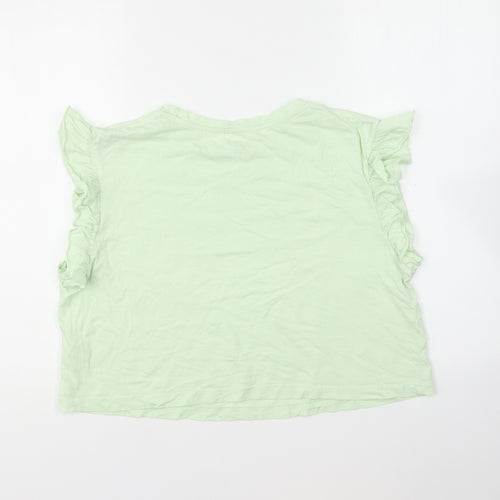 Dunnes Stores Womens Green Cotton Cropped T-Shirt Size M Round Neck