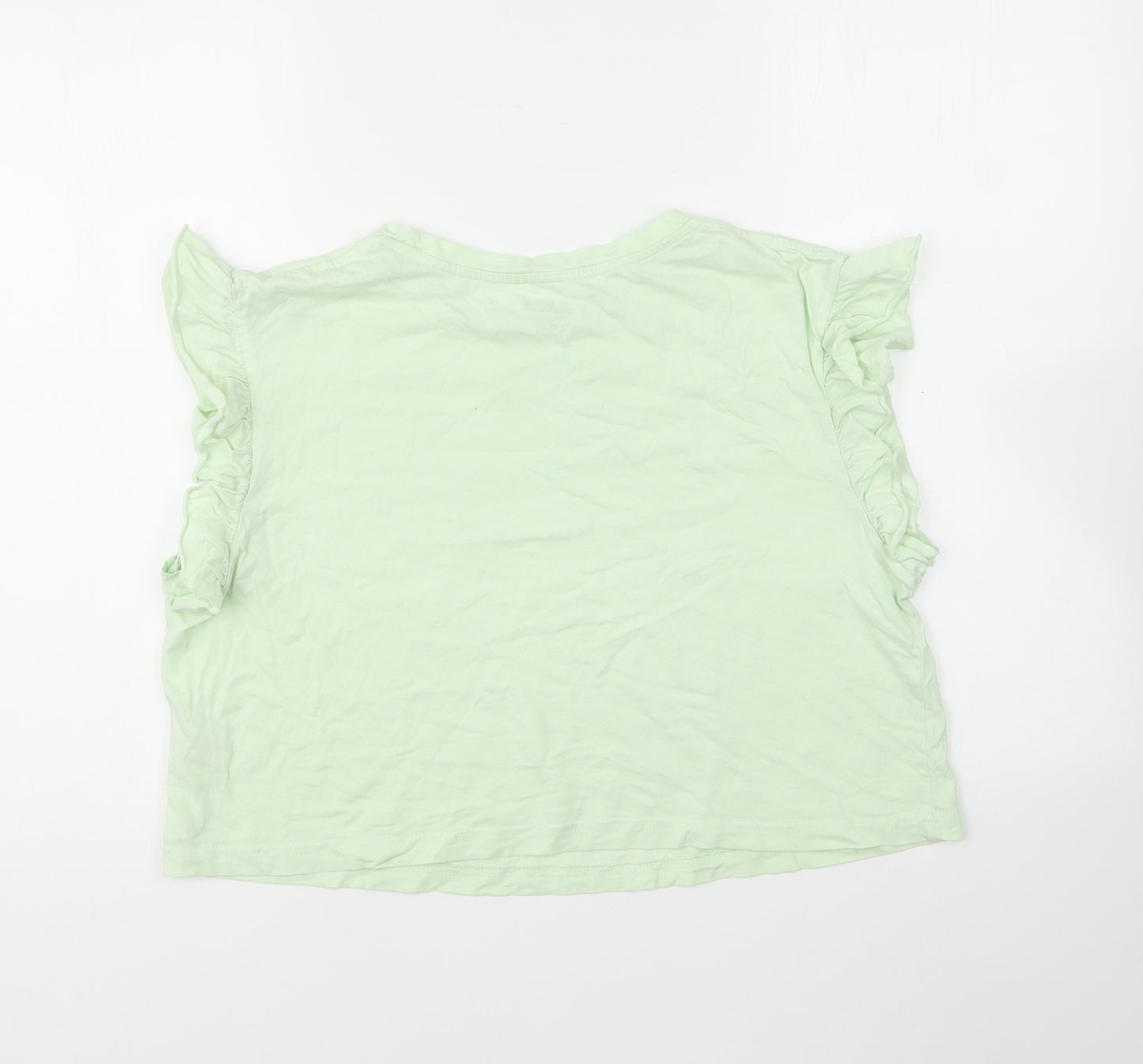 Dunnes Stores Womens Green Cotton Cropped T-Shirt Size M Round Neck
