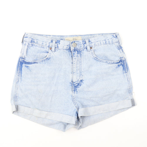 Topshop Womens Blue Cotton Hot Pants Shorts Size 10 L4 in Regular Button