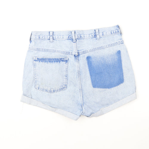 Topshop Womens Blue Cotton Hot Pants Shorts Size 10 L4 in Regular Button