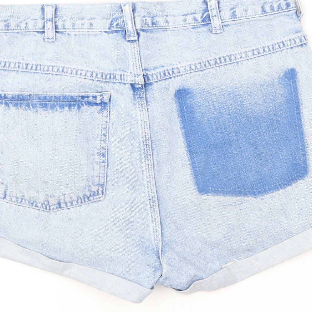 Topshop Womens Blue Cotton Hot Pants Shorts Size 10 L4 in Regular Button