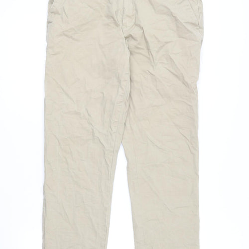 NEXT Mens Beige Cotton Chino Trousers Size 34 in L30 in Regular Button