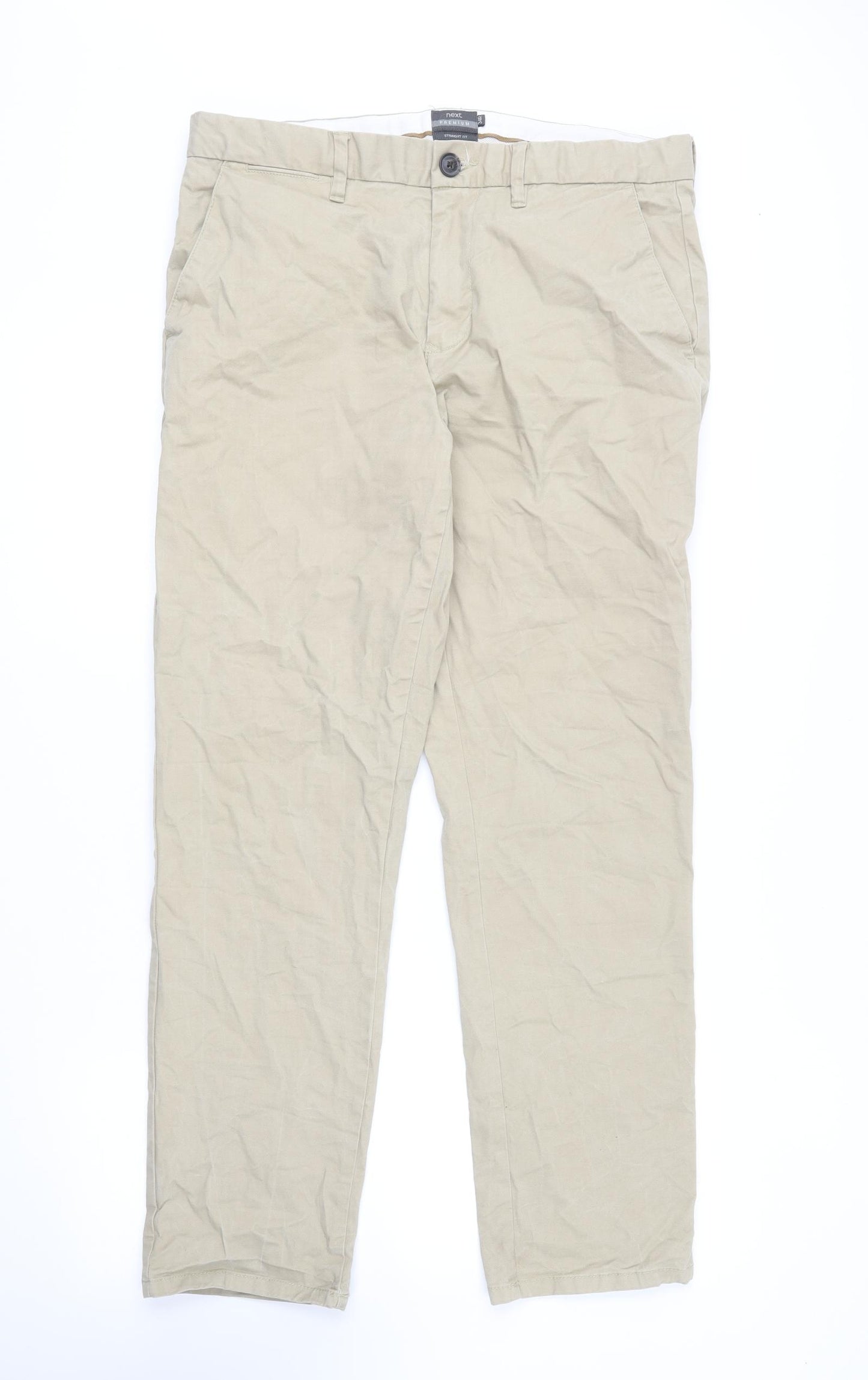 NEXT Mens Beige Cotton Chino Trousers Size 34 in L30 in Regular Button