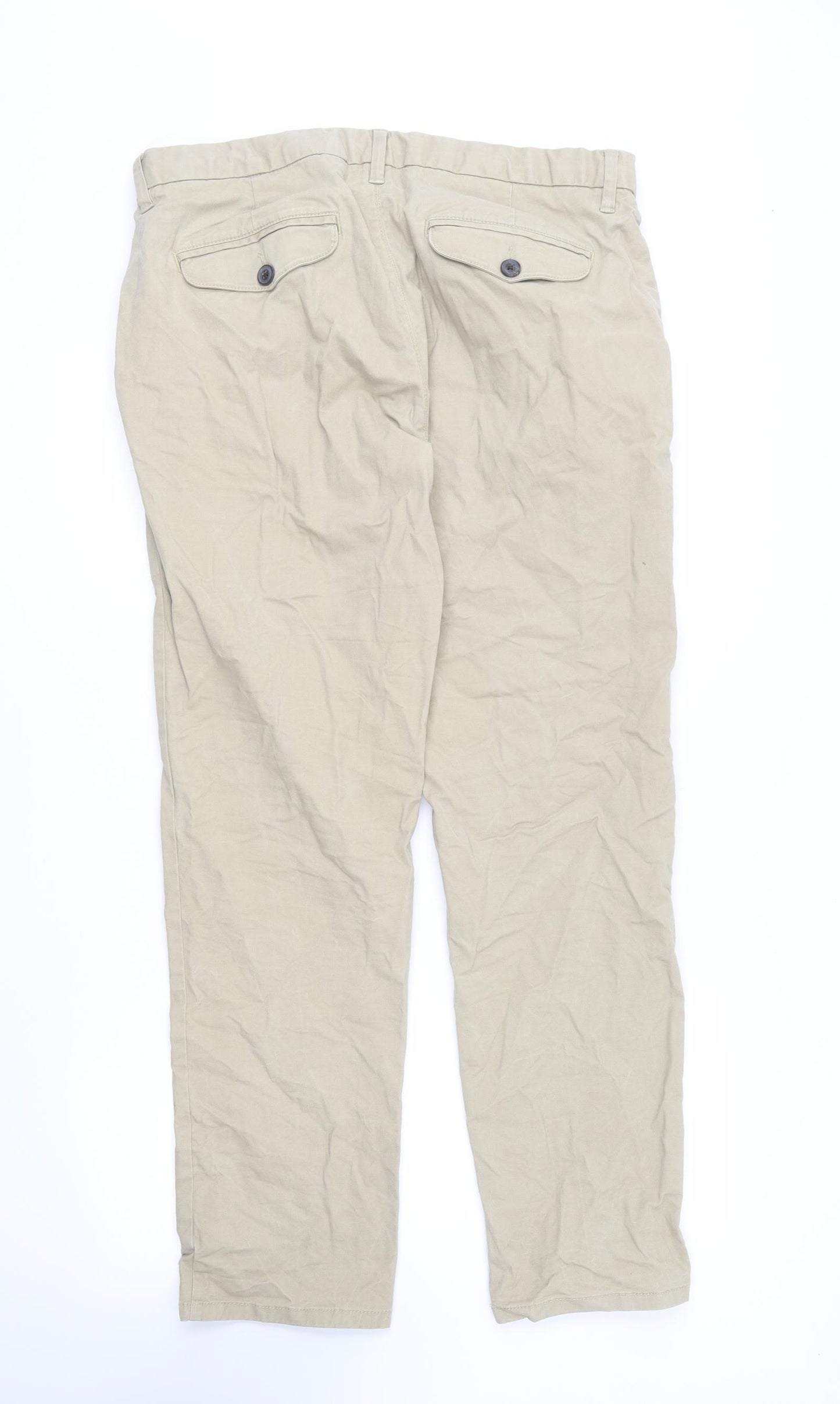 NEXT Mens Beige Cotton Chino Trousers Size 34 in L30 in Regular Button