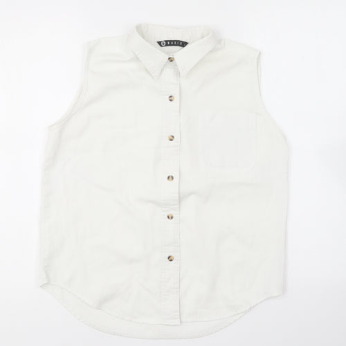Basix Womens White Cotton Basic Button-Up Size L Collared