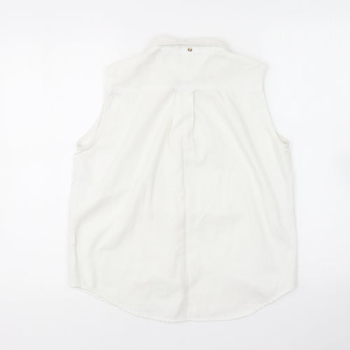 Basix Womens White Cotton Basic Button-Up Size L Collared