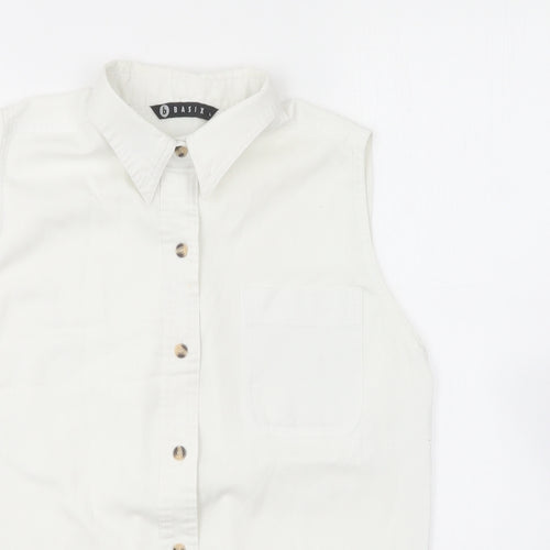 Basix Womens White Cotton Basic Button-Up Size L Collared