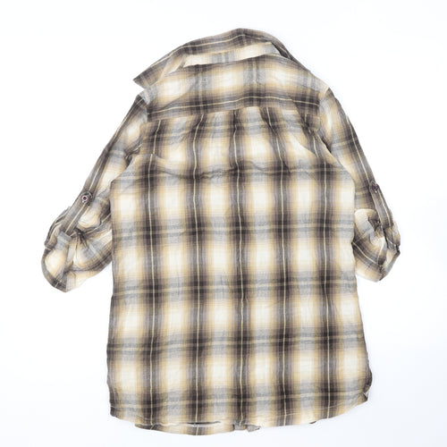 F&F Womens Brown Plaid Cotton Basic Button-Up Size 12 Collared