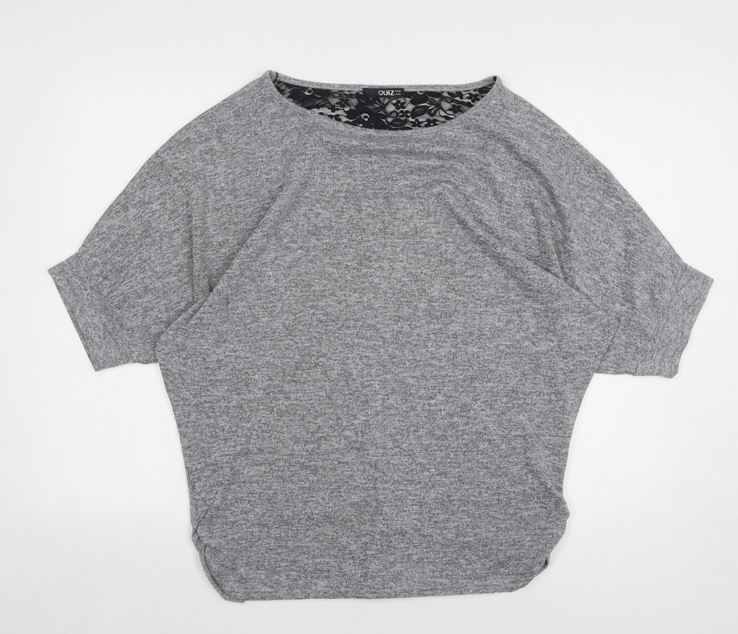 Quiz Womens Grey Round Neck Floral Polyester Pullover Jumper Size 16