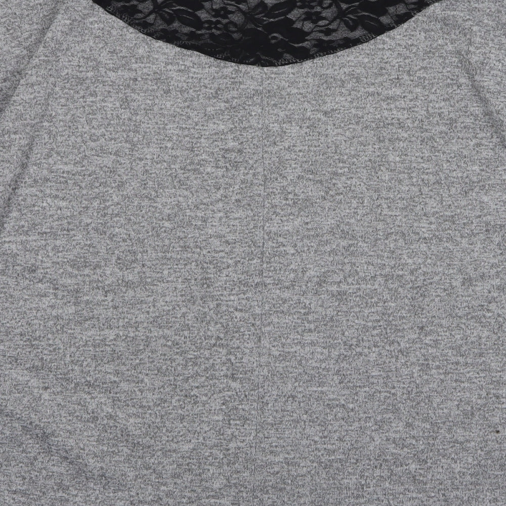 Quiz Womens Grey Round Neck Floral Polyester Pullover Jumper Size 16