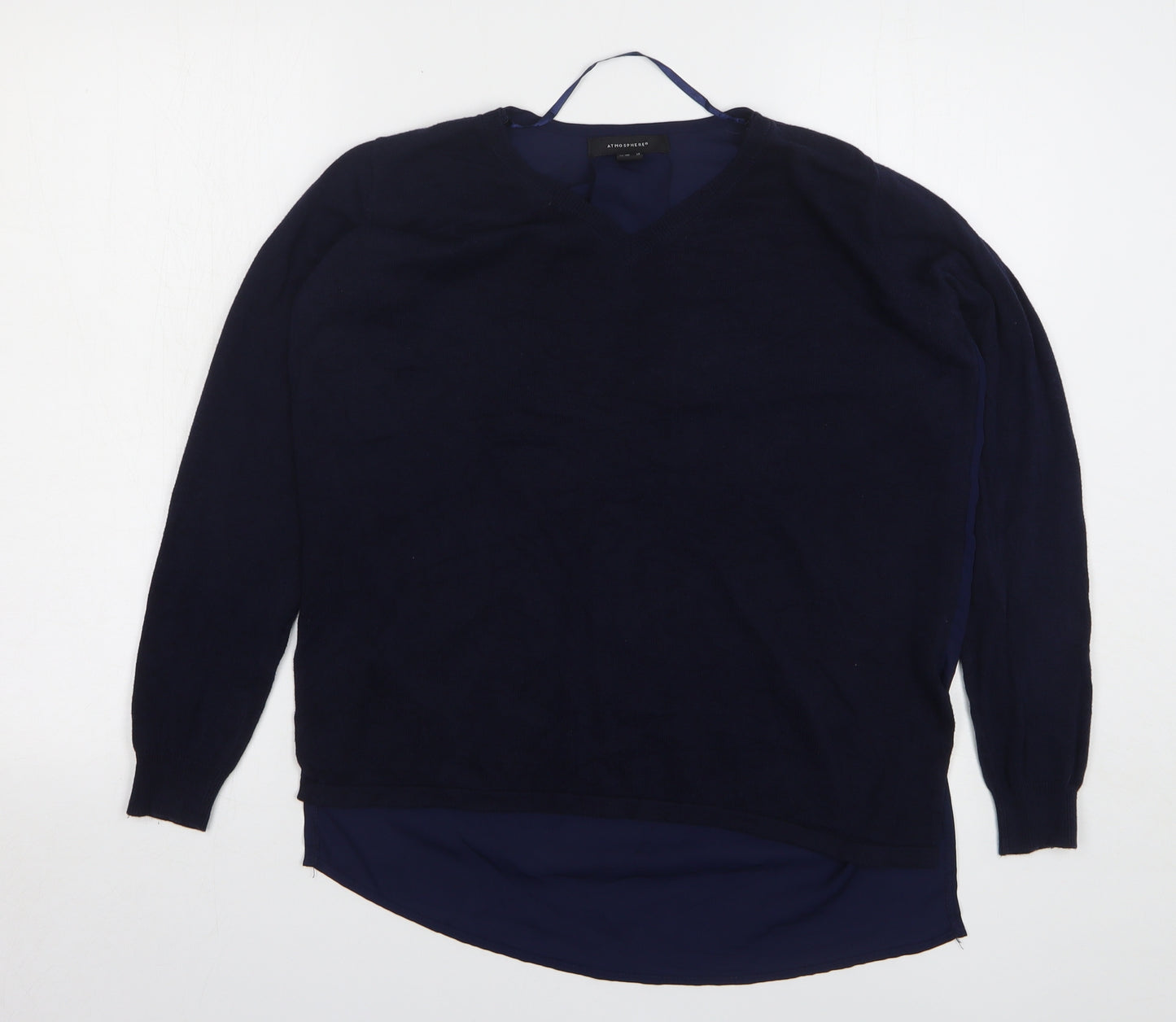 Atmosphere Womens Blue V-Neck Viscose Pullover Jumper Size 12