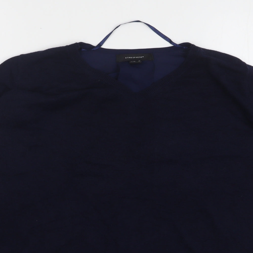 Atmosphere Womens Blue V-Neck Viscose Pullover Jumper Size 12