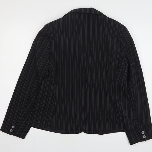 Select Womens Black Striped Polyester Jacket Blazer Size 16