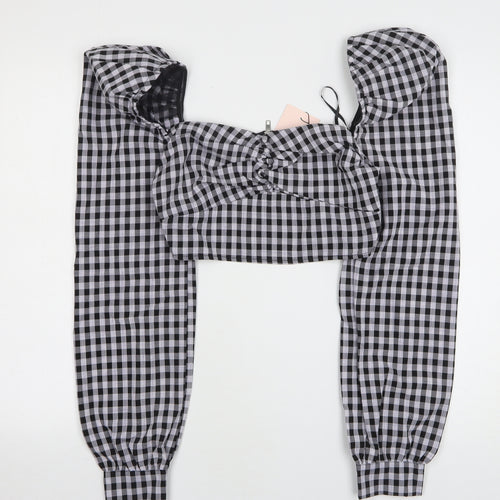 Missguided Womens Purple Check Polyester Cropped Blouse Size 4 Sweetheart